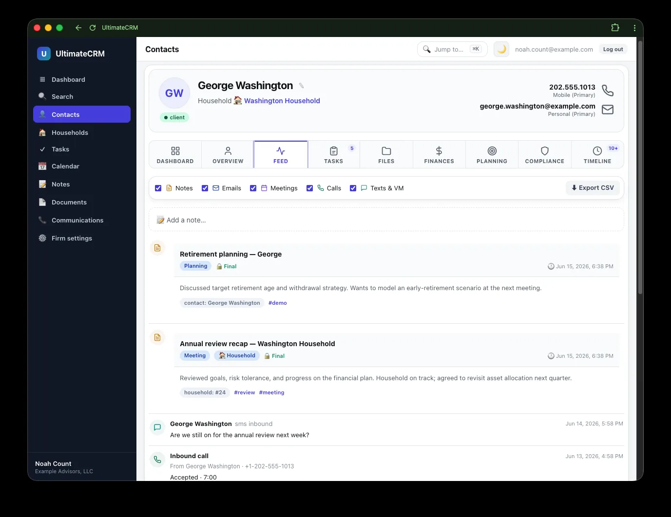 Interaction feed screenshot