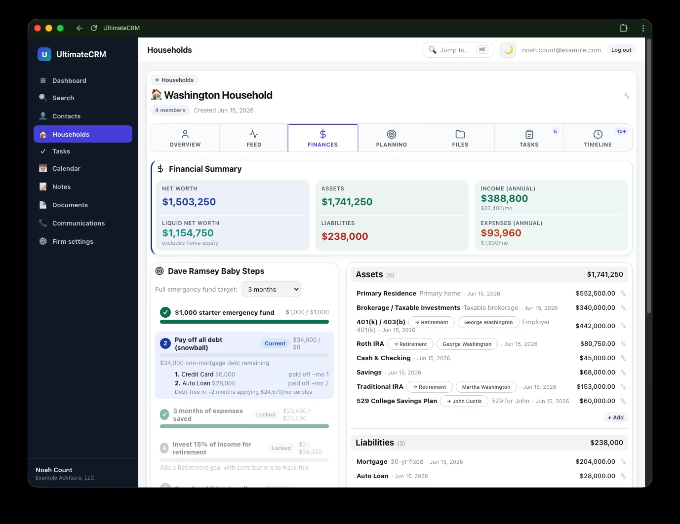 Net worth and planning screenshot